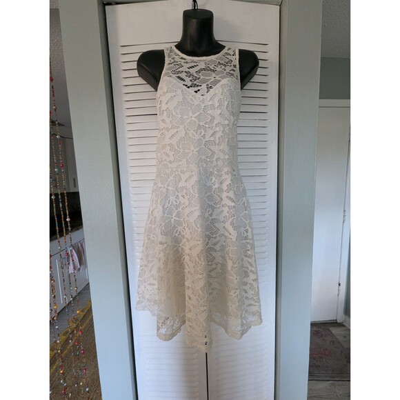 Material Girl Skater Dress XXL Ivory Lace Overlay Sleeveless Lined Dollcore - Picture 3 of 10